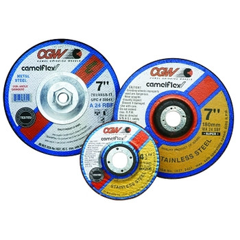 CGW Abrasives Depressed Center Wheel, Type 27, 5 in Dia, 1/4 in Thick, 7/8 Arbor, Hardness S (25 EA / BX)