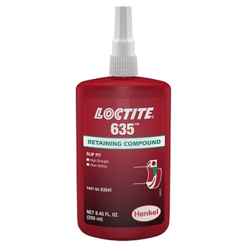 Loctite 635 Retaining Compound, High Strength/Slow Cure, 250 mL Bottle, Green, 4,000 psi (1 BTL / BTL)