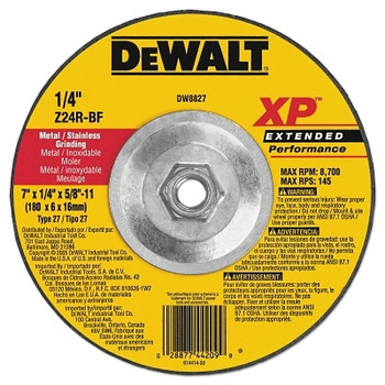 DeWalt Extended Performance Type 27 Depressed Center Wheel, 7", Z24R, 1/4 in Thick (10 EA / CA)