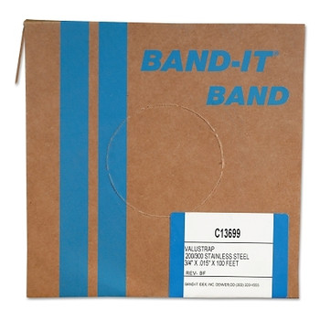 Band-It Valustrap Strappings, 3/4 in x 100 ft, 0.015 in Thick, Stainless Steel (1 RL / RL)