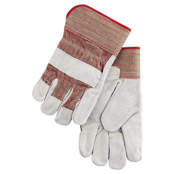 MCR Safety Industrial Standard Shoulder Split Gloves, Large, Leather, Cotton, Gray w/Red Stripes (12 PR / DZ)