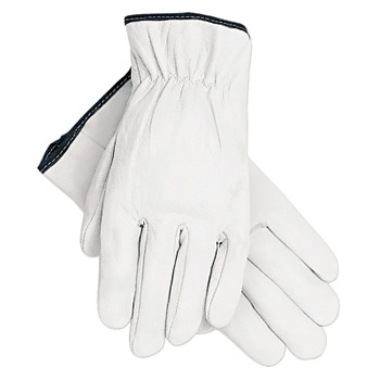 MCR Safety Premium-Grade Leather Driving Gloves, Goatskin, Large, Unlined, Straight Thumb, White (12 PR / DOZ)