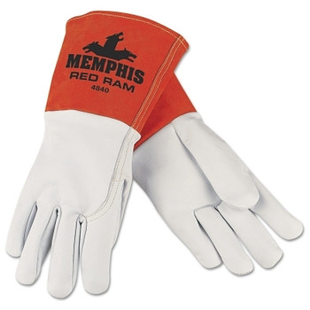 MCR Safety Red Ram Mig/Tig Welders Gloves, Grain Goat Skin, Med, White/Russet (12 PR / DOZ)