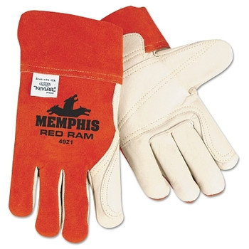 MCR Safety Red Ram Welders Gloves, Split Cow & Grain Cow Leather, XL, Russet/Cream, Fleece Lined Palm (12 PR / DZ)