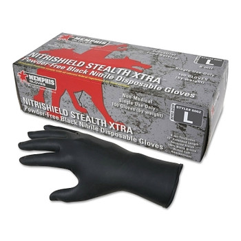 MCR Safety Nitrile Disposable Gloves, NitriShield Stealth Xtra, Rolled Cuff, Unlined, Medium, Black, 6 mil Thick (100 EA / BX)