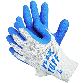 MCR Safety Flex Tuff Latex Dipped Gloves, Large, Blue/White (12 PR / DOZ)