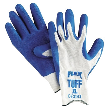 MCR Safety Flex Tuff Latex Dipped Gloves, X-Large, Blue/White (12 PR / DOZ)