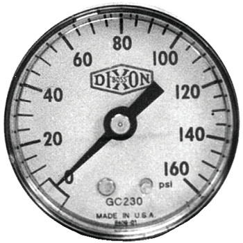 Dixon Valve Standard Dry Gauges, 0 to 60 psi, 1/8 in NPT(M), Center Back Mount (10 EA / BX)