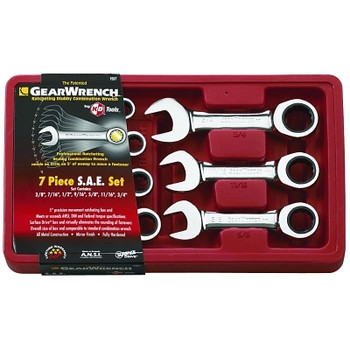 GEARWRENCH 7 Pc. Stubby Combination Ratcheting Wrench Sets, Inch (1 EA / EA)