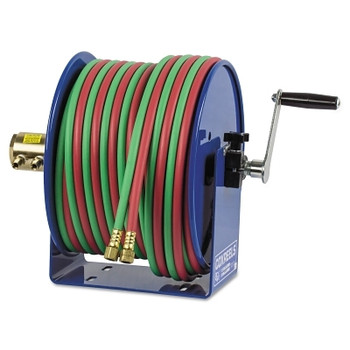 Coxreels 100W Series Welding Hand Crank Twin Line Hose Reel, 50 ft Hose with Fittings, Oxygen-Acetylene (1 EA / EA)