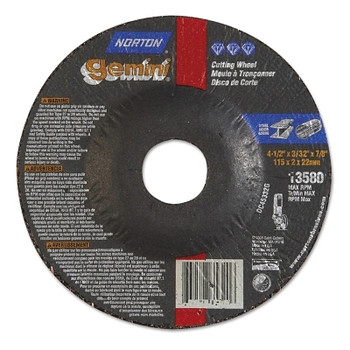 Norton Gemini RightCut Depressed Center Cut-Off Wheel, 4 1/2" Dia, 3/32" Thick, 7/8 in (25 EA / PK)