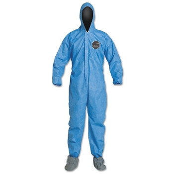 DuPont Proshield 10 Coverall, Attached Hood and Boots, Elastic Wrist and Ankles, Zipper Front, Storm Flap, Blue, Large (25 EA / CA)