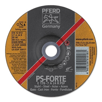 Pferd A24R PSF Grinding Wheels, 7" Dia, 1/4" Thick, 5/8in Arbor, Alum Oxide, 10/pk (10 EA / PK)