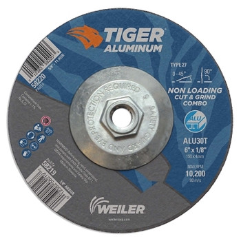 Weiler Aluminum Combo Wheels, 6 in Dia., 5/8 in Arbor, Type 27, 30 Grit, Alum. Oxide (10 EA / PK)