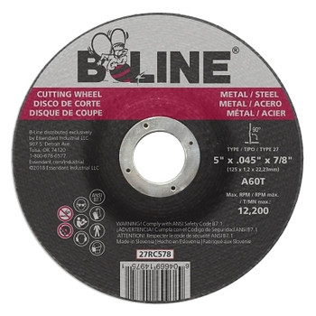 B-Line Abrasives Depressed Ctr Cutting Wheel, 5 in dia, 0.045 in Thick, 7/8 in Arbor, 60 Grit (25 EA / BX)