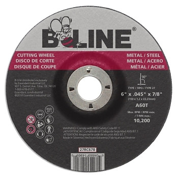 B-Line Abrasives Depressed Ctr Cutting Wheel, 6 in dia, 0.045 in Thick, 7/8 in Arbor, 60 Grit (25 EA / BX)