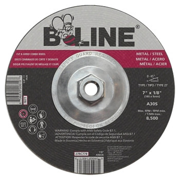 B-Line Abrasives Depressed Center Combo Wheel, 7 in dia, 1/8 in Thick, 7/8 in Arbor, 30 Grit, Aluminum Oxide (10 EA / BX)