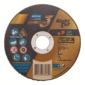 Norton Quantum3 RightCut SG CA Type 01/41 Small Diameter Cut-Off Wheel, 5 in dia, 1/16 in Thick, 7/8 in Arbor, 36 Grit (25 EA / BX)