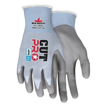 MCR Safety Cut Pro PU Palm/Fingers, Small, Gray/Light Blue (12 PR / DZ)