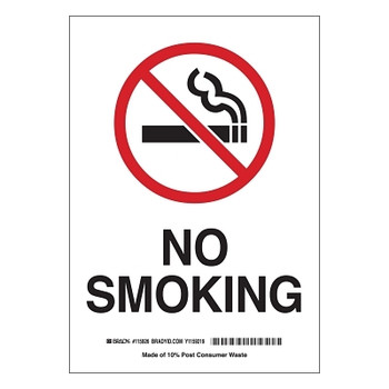 Brady No Smoking Signs, 7w x 10h, Black/Red on White, Polyester (1 EA / EA)