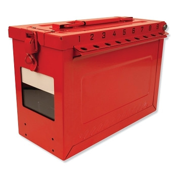 Master Lock Red Steel Group Lockout Box, Max Number of Padlocks: 19, 9-1/16 in x 6-27/64 in (1 EA / EA)