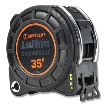 LUFKIN L1135B Shockforce Night Eye Dual-Sided Tape Measure, 1-3/16 in W x 35 ft L, Black Blade (1 EA)