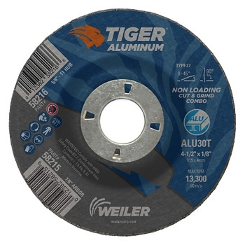 Weiler Aluminum Combo Wheels, 4 in Dia., 3/8 in Arbor, Type 1, 24 Grit, Alum. Oxide (10 EA / BX)