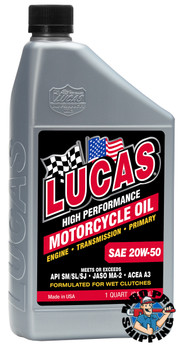 Lucas Oil SAE 20W-50 Motorcycle Oil, 1 Quart (6 BTL / CS)
