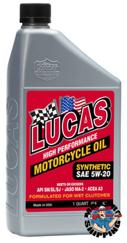 Lucas Oil Synthetic SAE 5W-20 Motorcycle Oil, 1 Quart (6 BTL / CS)