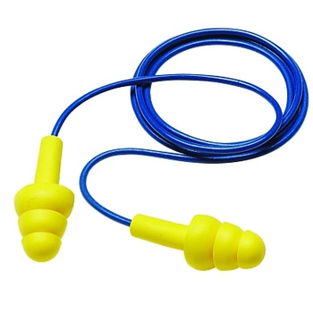 3M Personal Safety Division E-A-R Ultrafit Earplugs, Elastomeric Polymer, Yellow, Corded, Poly Bag (100 PR / BX)