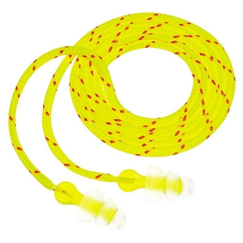 3M Personal Safety Division Tri-Flange Earplugs, Elastomeric Polymer, Clear, Cloth Cord (100 PR / BX)