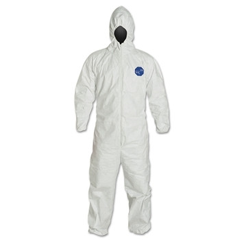 DuPont Tyvek 400 Coverall, Serged Seams, Attached Hood, Elastic Waist, Elastic Wrists and Ankles, Front Zip, Storm Flap, White, 2XL (25 EA / CA)