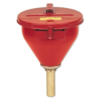 Justrite Safety Drum Funnel, w/Self-Closing Cover, 6 in Brass Flame Arrestor, 2 in Drum Bung, Red (1 EA / EA) Justrite Safety Drum Funnel, w/Self-Closing Cover, 6 in Brass Flame Arrestor, 2 in Drum Bung, Red (1 EA / EA)