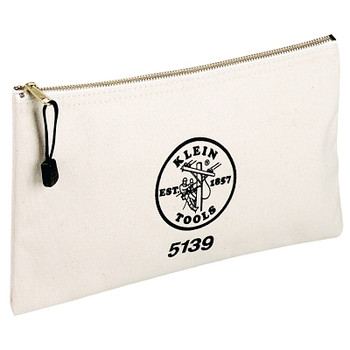 Klein Tools Zipper Bag, 1 Compartment, 12 in X 7 1/2 in, Canvas, White (1 EA / EA)