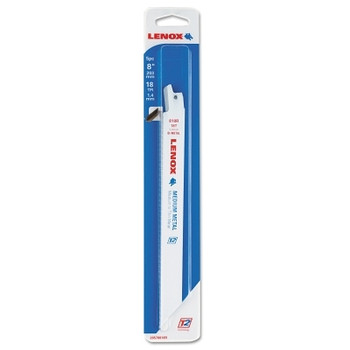 Lenox Metal Cutting Reciprocating Saw Blade, 8 in L x 3/4 in W x 0.035 in Thick, 18 TPI, 25 EA/PK (25 EA / PK) Lenox Metal Cutting Reciprocating Saw Blade, 8 in L x 3/4 in W x 0.035 in Thick, 18 TPI, 25 EA/PK (25 EA / PK)
