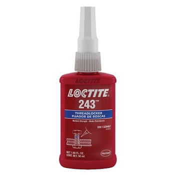 Loctite 243 Medium-Strength Primerless Threadlocker, 50 mL, 1/4 in to 3/4 in dia, Blue (1 EA / EA) Loctite 243 Medium-Strength Primerless Threadlocker, 50 mL, 1/4 in to 3/4 in dia, Blue (1 EA / EA)