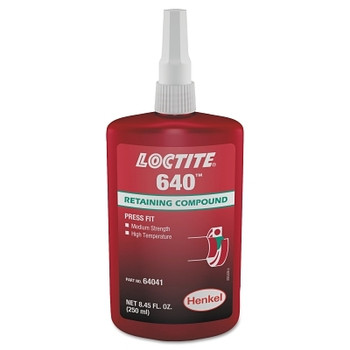 Loctite 640 Retaining Compound, Med Strength/High Temp, 250mL Bottle, Green, 3000 psi (1 BTL / BTL)