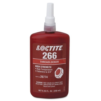 Loctite 266 Threadlockers, High Strength/High Temperature, 250 mL, Up to 3/4 in Thread, Red-Orange (1 EA / EA)