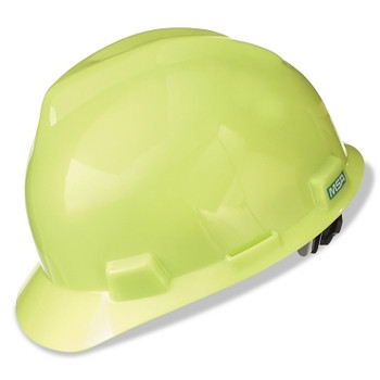 MSA V-Gard Protective Cap, Fas-Trac III Ratchet, Slotted, Hi-Viz Yellow Green (1 EA / EA)