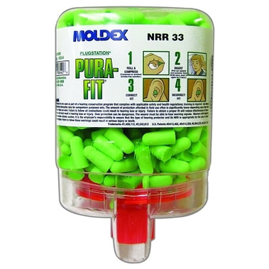 Moldex PlugStation Earplug Dispenser, Disposable Plastic Bottle, Foam Earplugs, Bright Green, Pura-Fit (250 PR / DI)