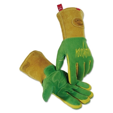 Caiman 1868 revolution Goat Grain FR Back Unlined Palm TIG/MIG Welding Gloves, Large, Gold/White, Gauntlet Cuff (1 PR / PR)