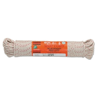 Samson Rope Nylon Core Sash Cord, 1,000 lb Capacity, 100 ft, 1/4 in dia, Cotton, White (1 EA / EA)