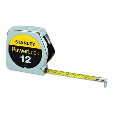 Stanley Powerlock Tape Rules 1/2 in Wide Blade, 12 ft x 1/2 in, Inch, Single Sided, Silver/Yellow (1 EA / EA)