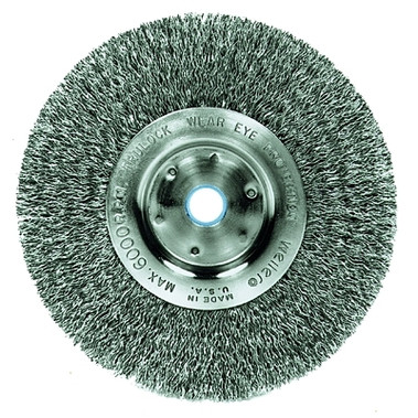 Weiler Narrow Face Crimped Wire Wheel, 6 in dia x 3/4 in W Face, 0.014 in Steel Wire, 6000 RPM (1 EA / EA)