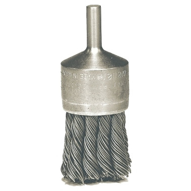 Weiler Knot Wire End Brush, Stainless Steel, 1-1/8 in dia x 0.014 in Wire, 22000 RPM, 1 EA/EA (1 EA / EA)