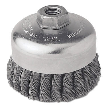 Weiler Single Row Heavy-Duty Knot Cup Brush, 4 in dia, 5/8-11, 0.023 Steel Wire, Retail Pack (1 EA / EA)