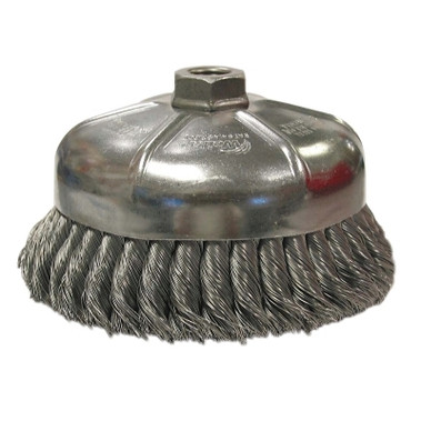 Weiler Single Row Heavy-Duty Knot Cup Brush, 6 in Dia., 5/8-11, 1 3/8 x .023 Stainless (1 EA / EA)