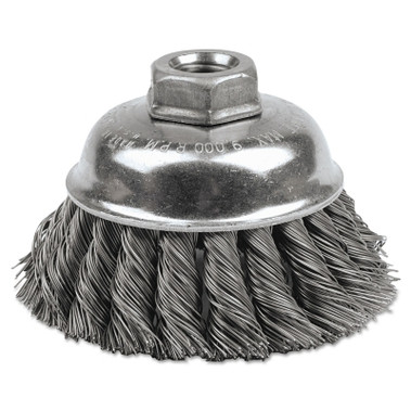 Weiler Single Row Heavy-Duty Knot Wire Cup Brush, 3 1/2 in Dia., 5/8-11 UNC, .014 Steel (1 EA / EA)