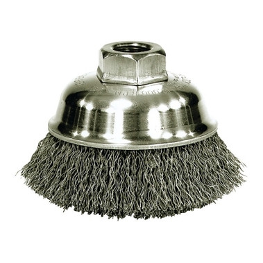 Weiler Crimped Wire Cup Brush, 3-1/2 in dia, 5/8-11 UNC Arbor, 0.014 in Stainless Steel (1 EA / EA)