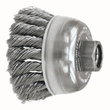 Weiler Single Row Heavy-Duty Knot Wire Cup Brush, 2-3/4 in dia, 5/8-11 UNC, 0.02 Steel Wire (1 EA / EA)
